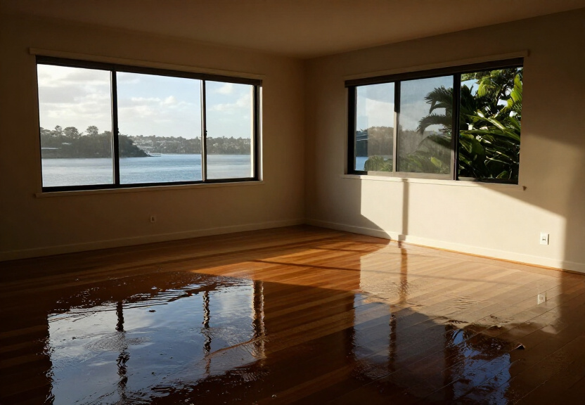 Waterlogged carpet and damaged skirting boards in an Austral home